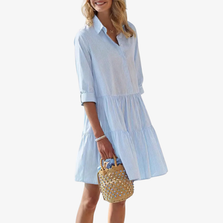 Robe chemise rayée manches retroussées