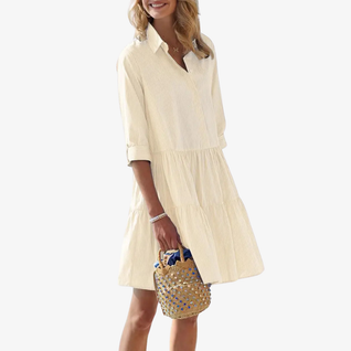 Robe chemise rayée manches retroussées