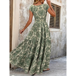 Robe imprimée col V manches courtes