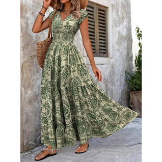 Robe imprimée col V manches courtes