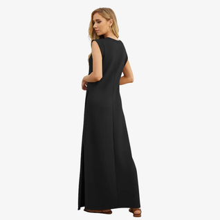 Robe longue unie fendue à poches