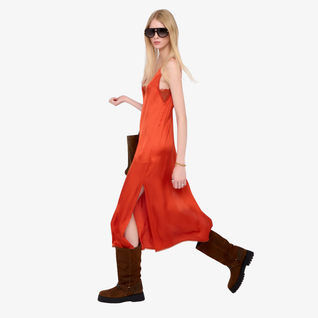 Robe midi fendue à dentelle